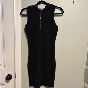Guess Black Zip-Front hooded Mini Dress - sleeveless - small